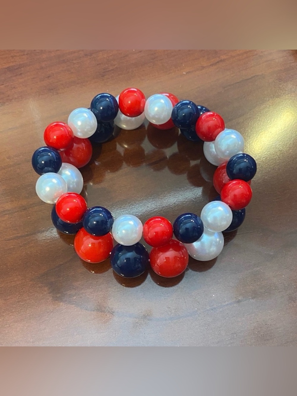 Red, Blue, and White Beaded Bracelet Set Chunky